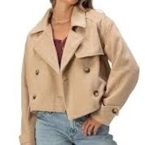 RSQ Women's Beige Double Breasted Cropped Jacket Size XL